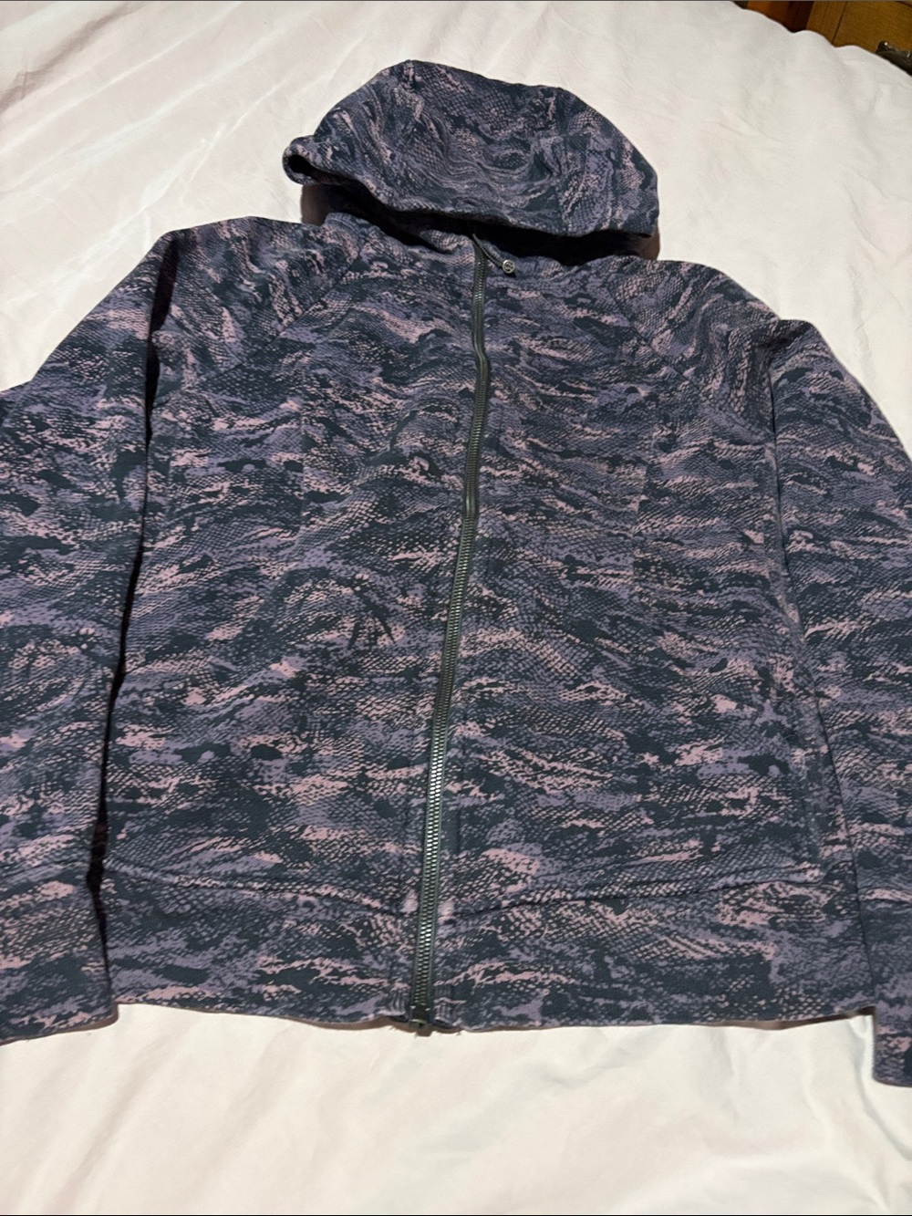 lululemon athletica Black and Purple Patterned Hooded Full Zip Scuba